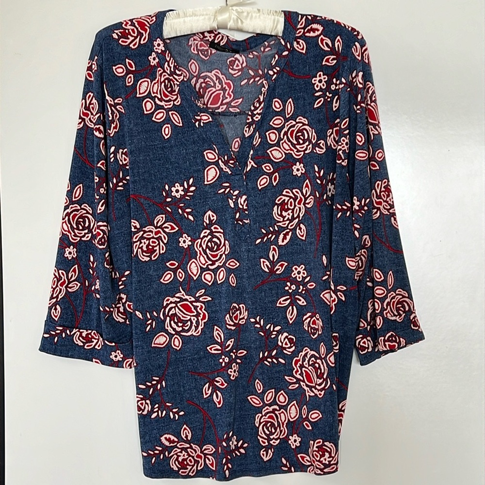 Papermoon Clementa Split Neck 3/4 Sleeve Top Size 2X